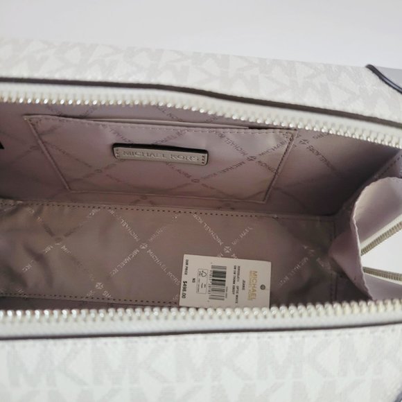 Michael Kors Jeanie Small EW Trunk Crossbody Travel Agency MK Logo Optic White - Picture 7 of 7